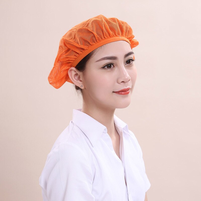 Chapeau de travail en cuisine, casquette élastique en maille, uniforme de Chef respirant pour café Restaurant boulangerie, casquette d'atelier unisexe 2 pièces/lot: Orange