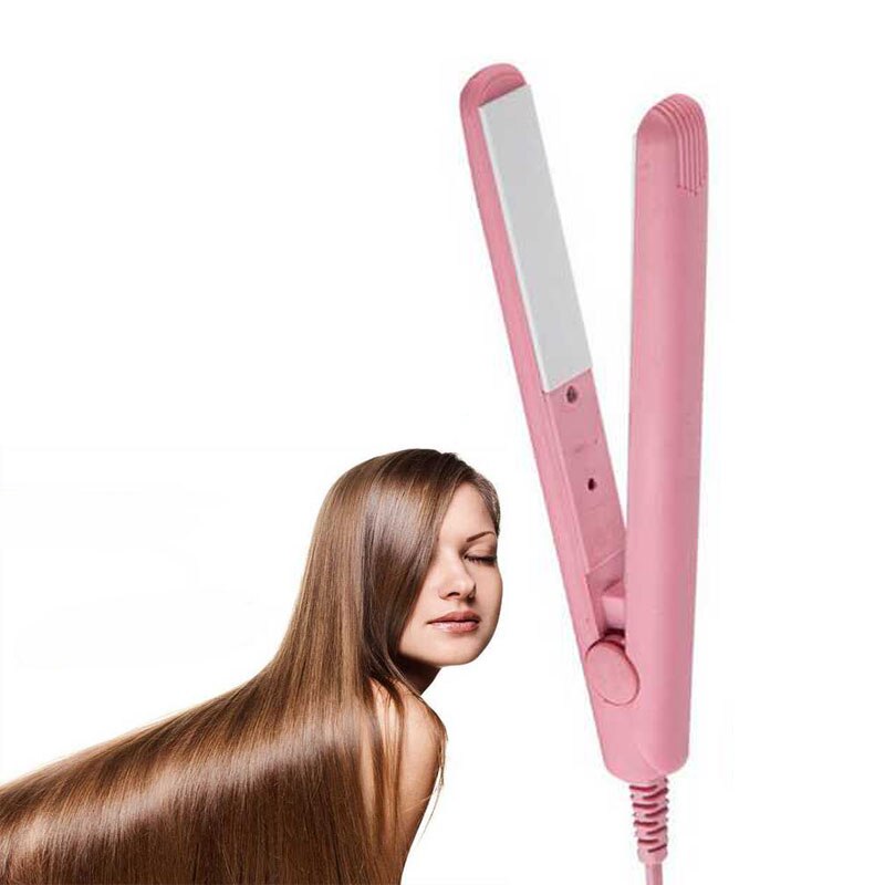 Mini ceramic hair straightener Pink Ceramic Electronic straight hair 200-240V Straightening corrugated Curling Iron 2 In 1
