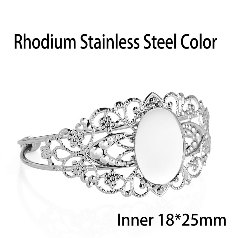 1 pc Fit 18*25mm Glas Cabochon Vintage Zwart Bazel Blank Armband met DIY Armband Sieraden maken: Rhodium Plated