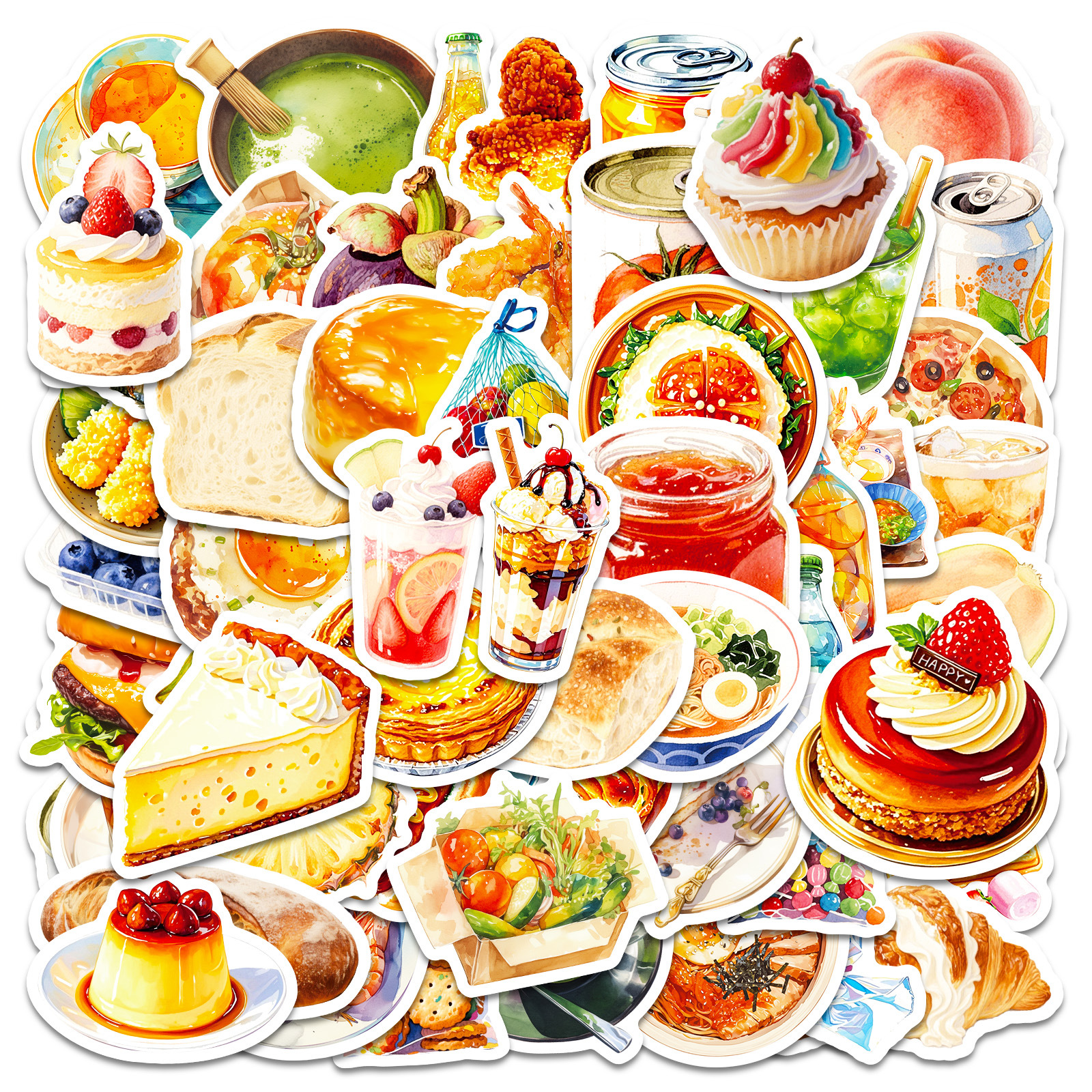 56PCS INS Style Food Stickers Cake Bread Dessert Grraffiti Gourmet Food DIY Kids Toys Decals Laptop Guitar Car Bike Decoration