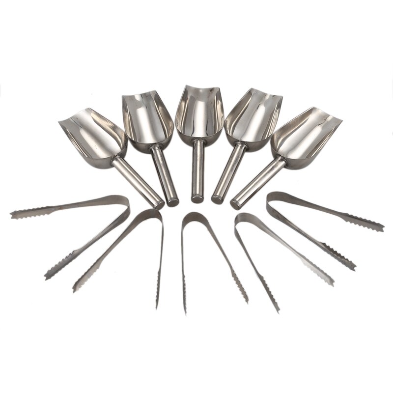5 x 5oz Sweet Scoops & 5 x 5" Ice Tongs Wedding Candy Buffet Bar Stainless Set Silver