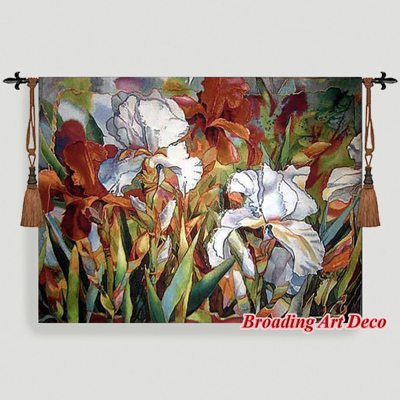 Irissen Bloem Jacquard Weave Art Tapestry Wall Opknoping Gobelin Thuis Textiel Decoratie Aubusson Katoen 100% Grote Maat 138x107cm