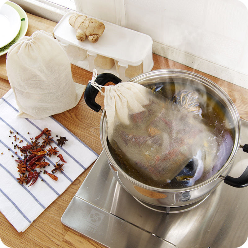 5 stuks 100% katoenen stoffen tas kruidenzeef mesh filter kruidenbal keuken kookgereedschap vergiet tas