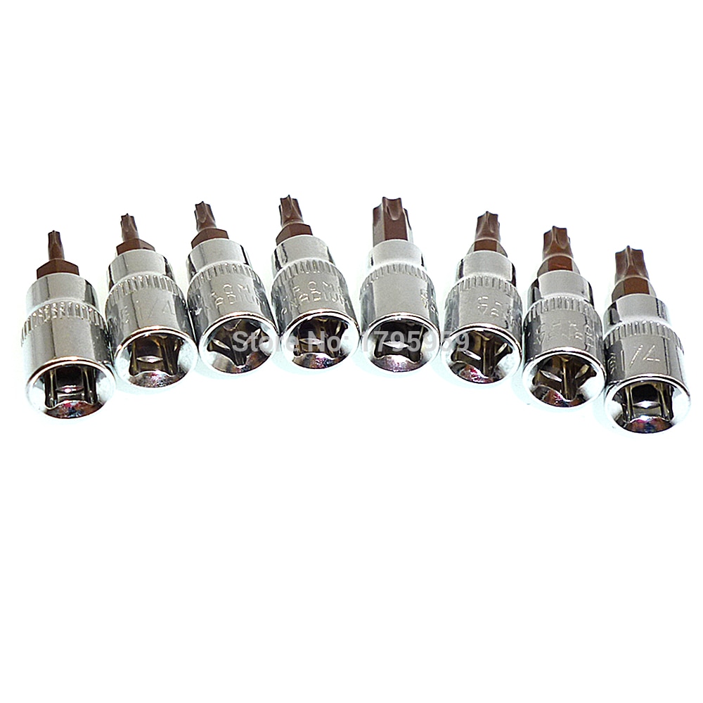 Jeu de tournevis à douille Torx 8 pièces 1/4 "tournevis à Impact carré T8 T10 T15 T20 T25 T27 T30 T40 clé Torx clé à douille outils