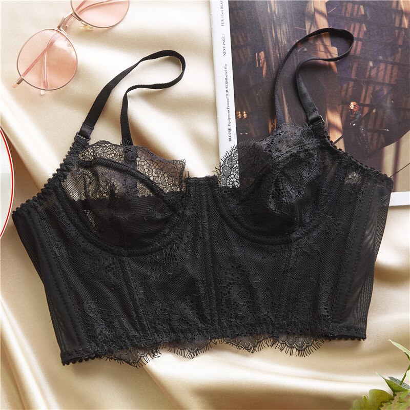 French ultra-thin sexy eyelash lace underwear women&#39;s steel rubber bone outer bra big breasts and small single circumference: Auburn / S