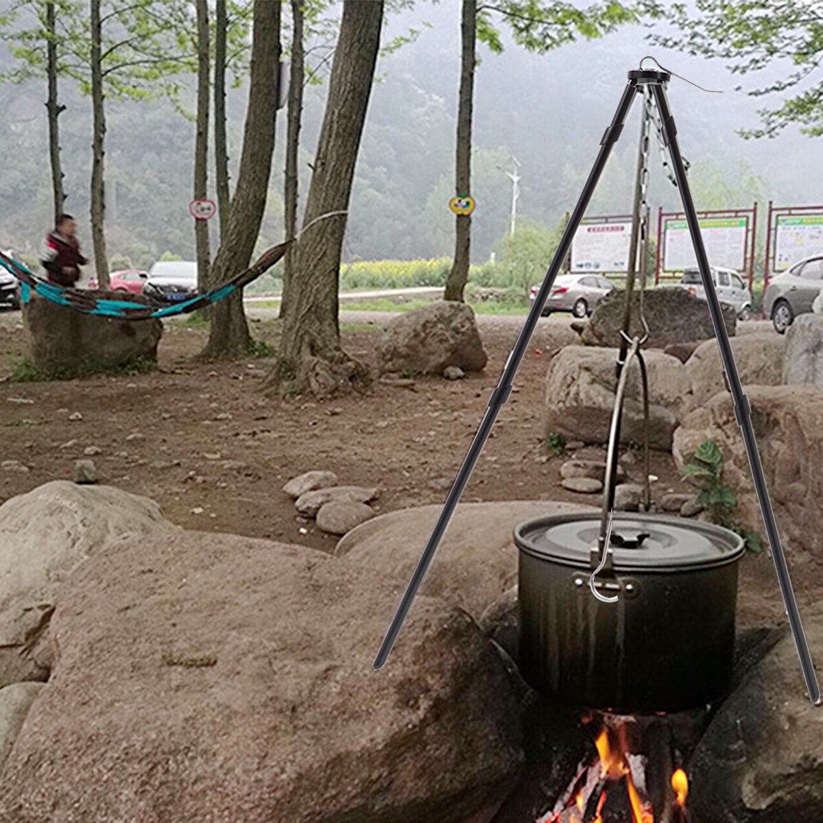 Outdoor Camping Koken Statief Gereedschap Verstelbare Hoogte Camping Statief Voor Fire Opknoping Pot Outdoor Kampvuur