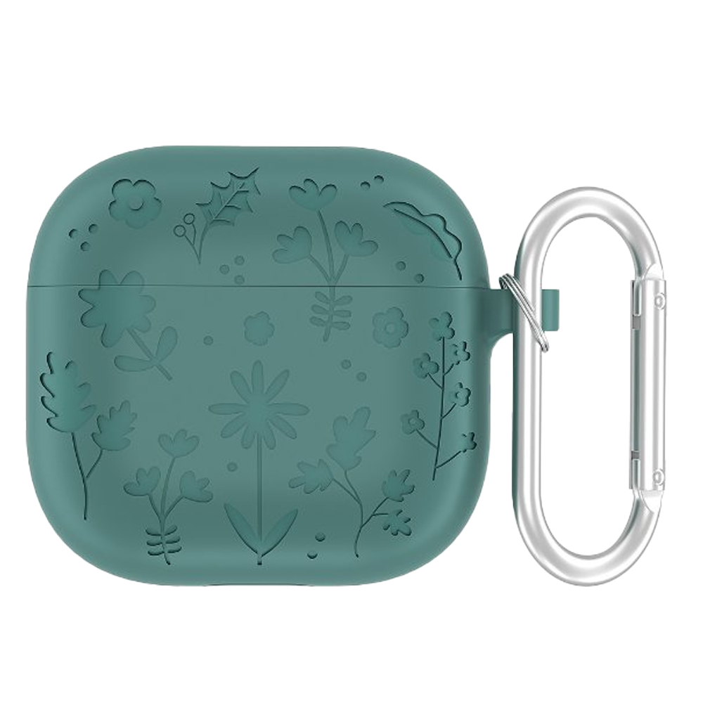 Flora engraved headphone case for apple airpods 4,  , protective holder, shockproof silicone case with key fob for airpods 4: Brown