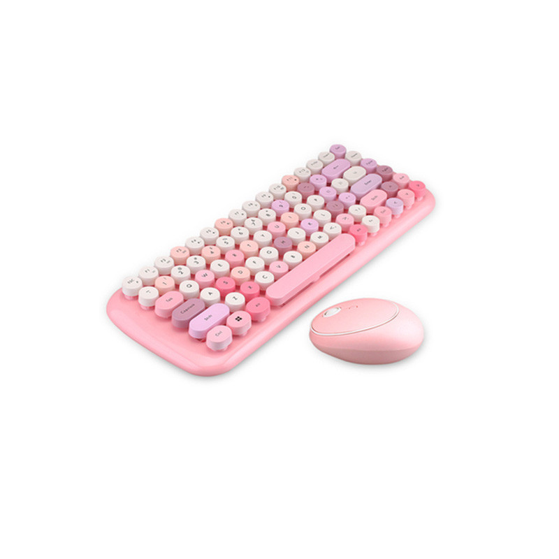 Kit de clavier et souris sans fil 2.4G pour filles, rétro, Vintage, 84 touches rondes colorées, Orange, rose, bleu, vert, pour ordinateur portable,