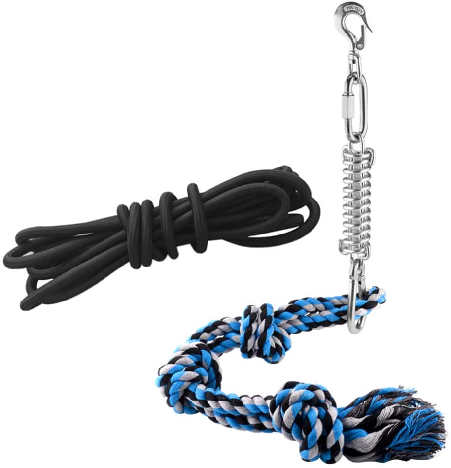 LVTUBANLV Stainless Steel Spring Pole Dog Rope Toys,Hanging Exercise Rope, Dog Outdoor Hanging Toy Pull for Medium to Large Dogs: white