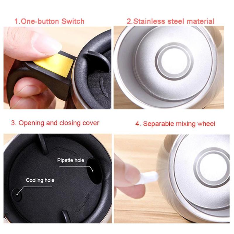 Auto Sterring Coffee Mug Stainless Steel Magnetic Mug Electric Mug Shaker Milk Cover Cup Mixing Mugs Lazy Smart Supplies Co D1K4