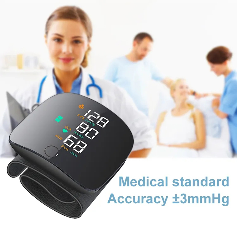Bärbar led-handledsblodtrycksmätare med engelsk röst, bärbar uppladdningsbar digital tonometer, blodtrycksmätare med blodtrycksmätare