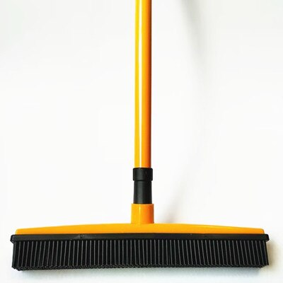 Long Push Rubber Broom Bristles Sweeper Squeegee Scratch Free Bristle Broom for Pet Cat Dog Hair Carpet Hardwood Windows Clean: Yellow