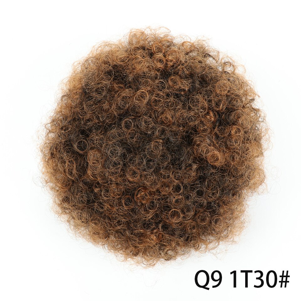 Chorliss – Chignon synthétique, postiche queue de cheval frisée courte marron bouffante à cordon de serrage, Chignon bouclé court: Q9 8inch 1T30