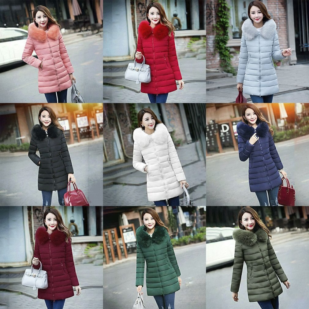Plus size halflange katoenen bovenkleding winterjassen dames met grote bontkraag ultradunne dikke warme overjas kleding