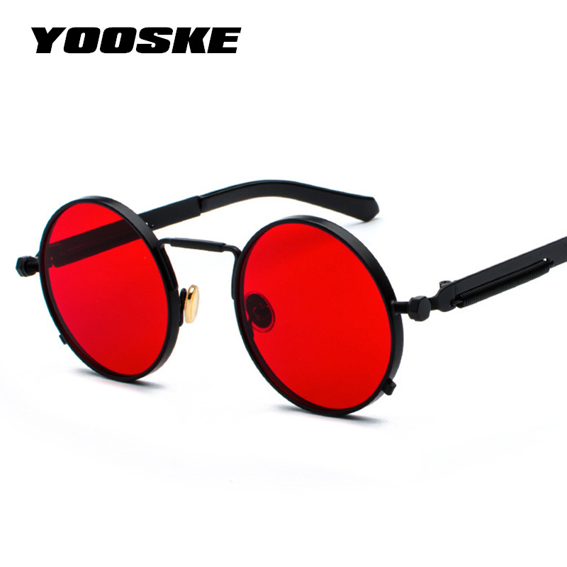 YOOSKE Retro Steampunk Sunglasses Men Round Metal Steam Punk Gothic Sunglasses Women UV400 Shields Vintage Eyewear