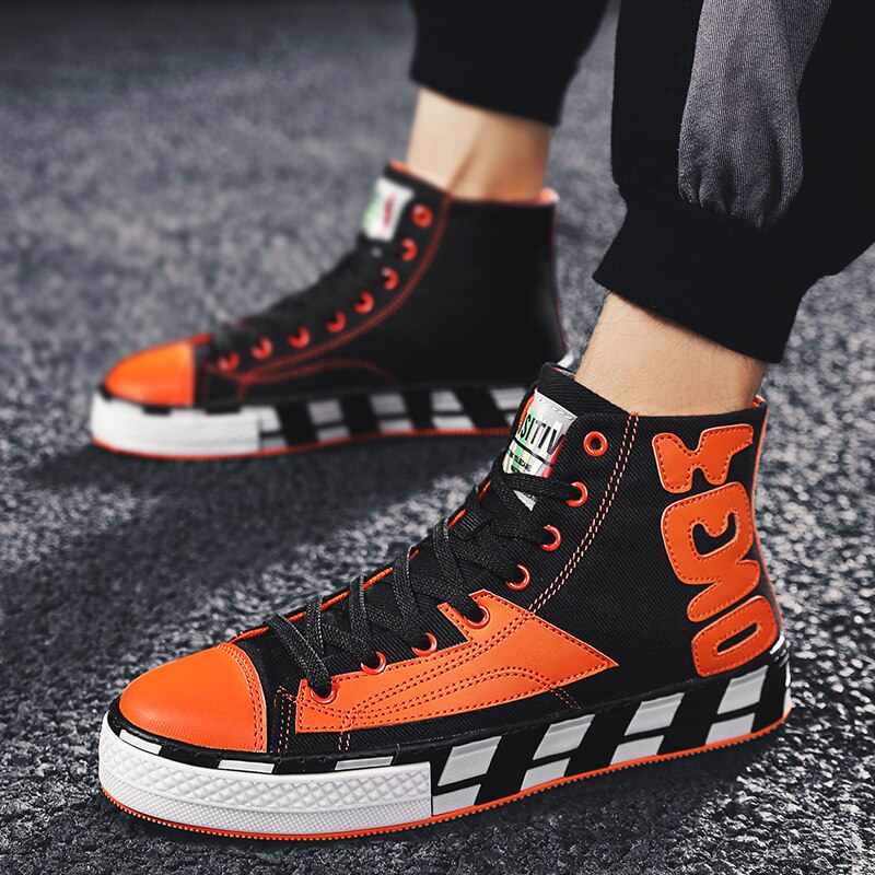 Luozheke herenschoenen lente en herfst heren high-top gevulkaniseerde schoenen student casual schoenen skate canvas schoenen sneakers: Oranje / 8.5