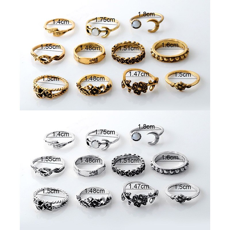 LOVR Jahrgang Gold Ringe Für Frauen Bohemien Ethnischen retro Kristall Blume Blätter Hohl Ring einstellen Knöchel Modeschmuck