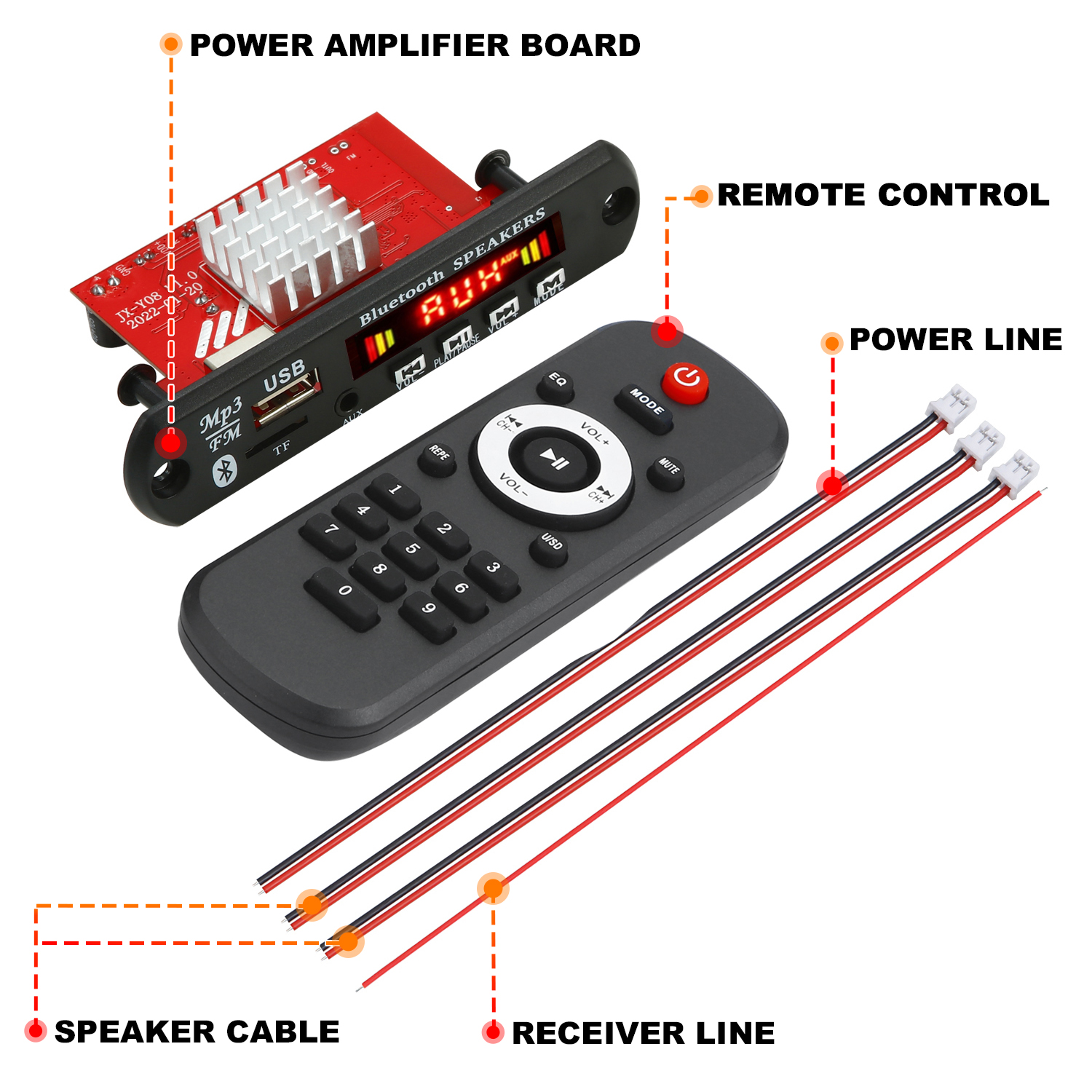 60W 50W Verstärker Bluetooth 5.0 DIY MP3 WAV Decoder Board DC 12V Drahtlose Auto USB MP3 Player TF Karte Slot USB FM mit Mikrofon: Black