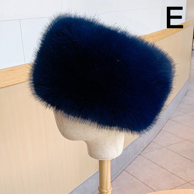 Winter Thick Fluffy Headband For Women Men Fur Hairband Russian Furry Earmuffs Elastic Turban Wide Headwear Ski Hats Accessories: E