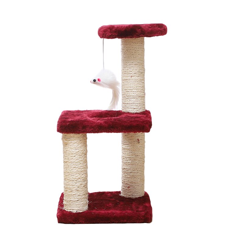 Krabpaaltoren, grappige krabpaal voor katten, beschermend meubilair, klimboom voor katten, krabpaal met bungelende speeltjes voor katten: Wijnrood