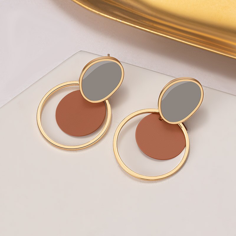 Pendientes llamativos coreanos para mujer, aretes con colgantes geométricos acrílicos marrones, aretes dorados, joyería: Brown 335