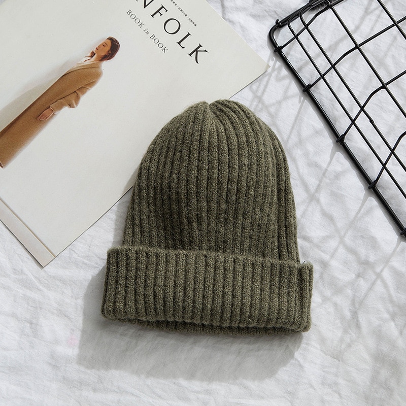 Huer kvinder solid strikket varm blød trendy hatte enkel koreansk stil dame uld afslappet kasketter matchende hue: 6