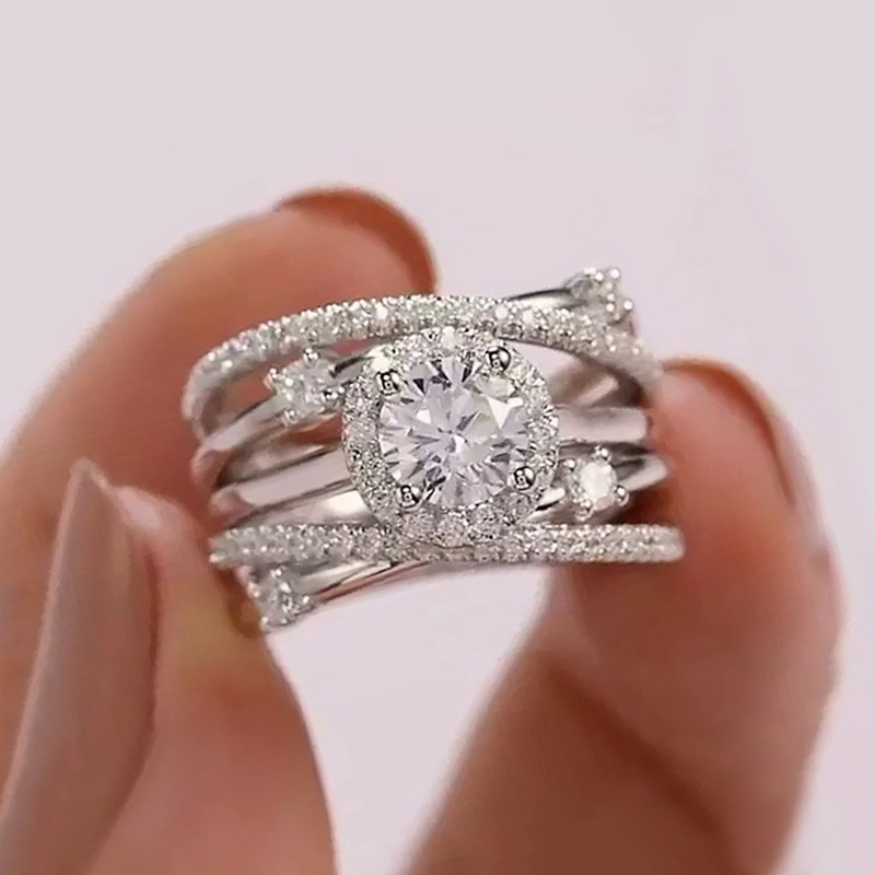 Huitan-anillos de boda de lujo para mujer, de Cruz con incrustaciones de piedras de circonia cúbica brillante, anillo de dedo femenino versátil, joyería de: 6