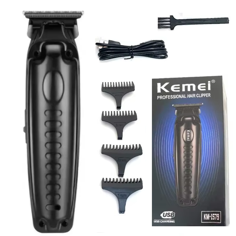 Kemei elektrische tondeuse voor heren, baardtrimmer, tondeuse, haarknipset, oplaadbare tondeuse: Zwart