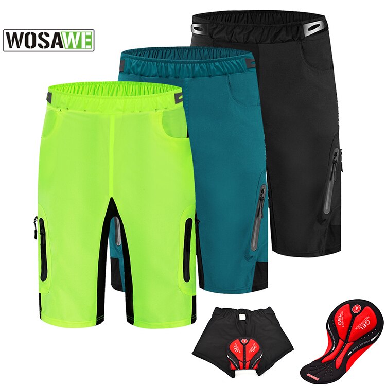 Wosawe motorcykel cykelshorts med gelpude, der ikke kan fjernes, cykelundertøj cykel downhill shorts løse udendørs cykelshorts