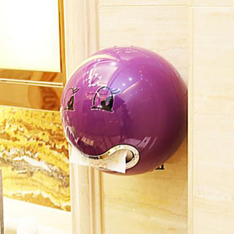 Hem kökspapper låda hållare rund fun face väggmonterad badrum toalettpapper förvaringsväska lock hotell förvaringsbox: Lila