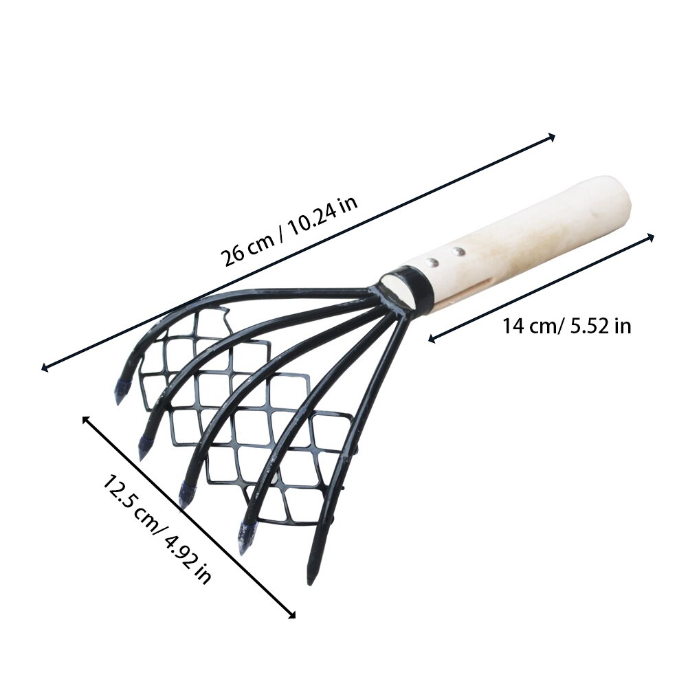 Clam Rake With Net Dig Seafood Conch 5 Claw Clam Rake Home Weeding Farming Tool Wood Handle Pitchfork 5-Tine Shell Digging Tool