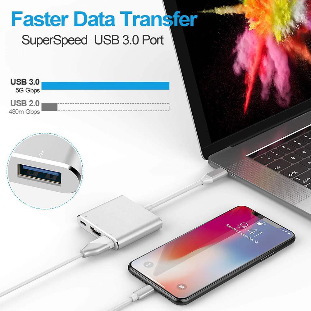 Adaptador HDMI 4K USB 3,0 tipo-c PD cargador portátil 3 en 1 USB 3,1 Adaptador convertidor HUB para ordenador Soporte para PC carga rápida PD