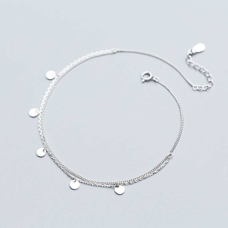 925 Sterling Silber Fußkettchen Für Frauen Einfache Zwei Schichten Runde Charm Fuß Kette Knöchel Armbänder Barfuß Strand Sommer Schmuck