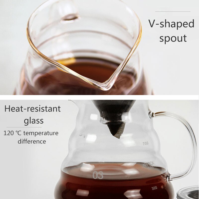 Coffee Drip Pot Heat Resistant Classic Glass Coffee Pot Maker Pour Over Coffeemaker 300/400ml/500ml