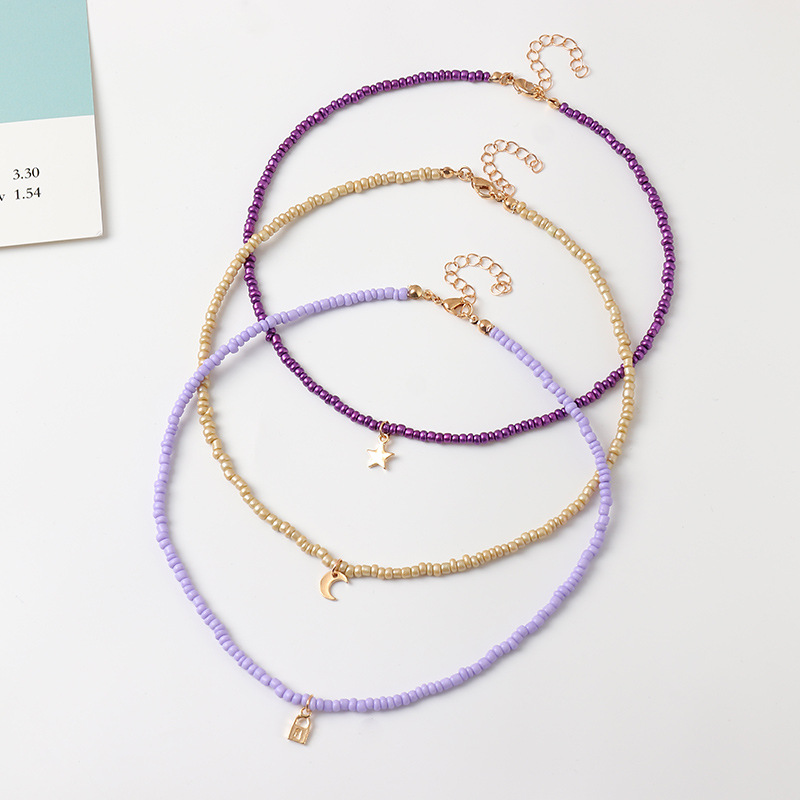 Bohemian Multilayer Zaad Kraal Ster Maan Vlinder Hanger Ketting Voor Vrouwen Mode Strand Eenvoudige Lock Choker Kraag: 01