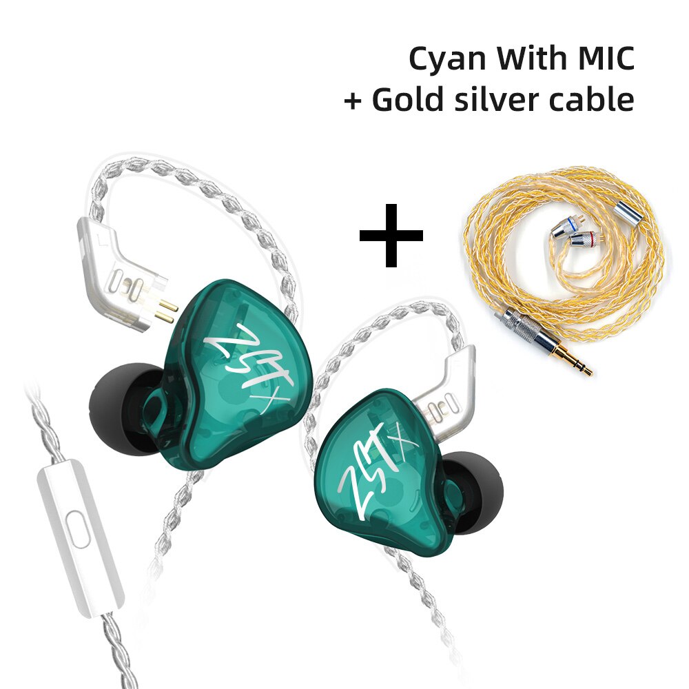 NUOVO KZ ZST X 1BA 1DD Hybrid HIFI In Ear Auricolari Bass Auricolari Sport Noise Cancelling Auricolare KZ ZSTX ZSN X ZSX ZS10 ES4 V80 C12: cyan with mic(GS