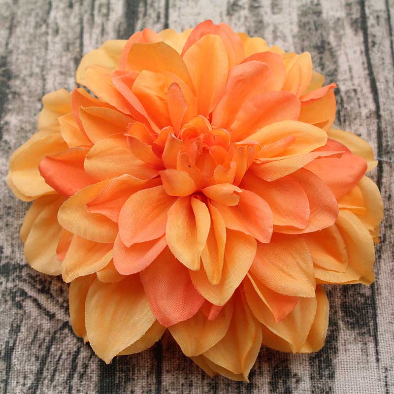 7 stk diameter 15cm høj kvalitet dahlia crepe kunstige blomster hoved bryllup boligindretning håndlavede diy silke blomster: Orange