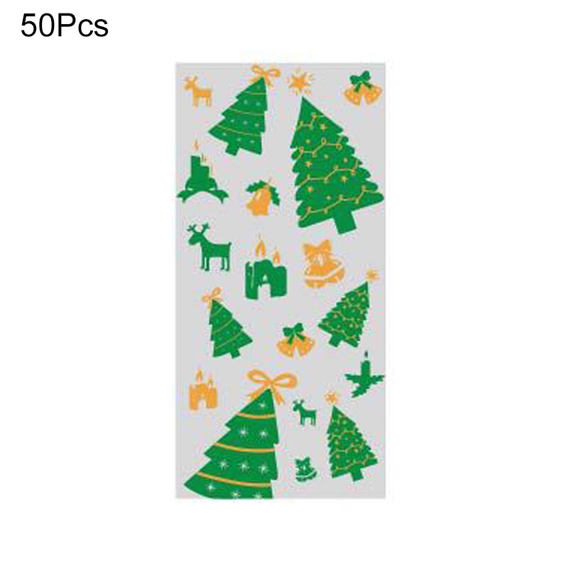50 stk xmas selvklæbende cookieemballage plastposer jul cellofan festposer behandler slikpose festival fest favor: Myntegrøn