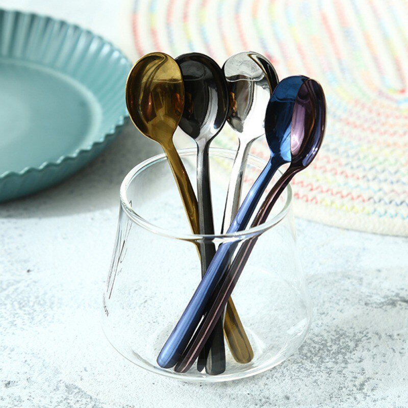 Tea Spoons 304 Stainless Steel Tableware Cutlery Unique Gold Small Dessert Spoon Silver Mini Coffee Scoop Ice Cream Spoon 1