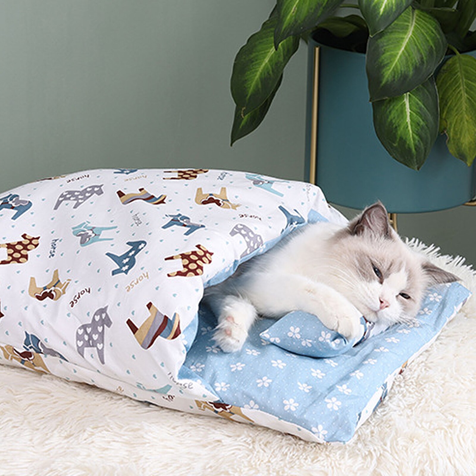 1pc Cute Cat Sleeping Bag Cat Winter Warm Mat Pet Kennel Dog Mat Thickening Sleeping Bag Nest Pet Closed Removable Washable