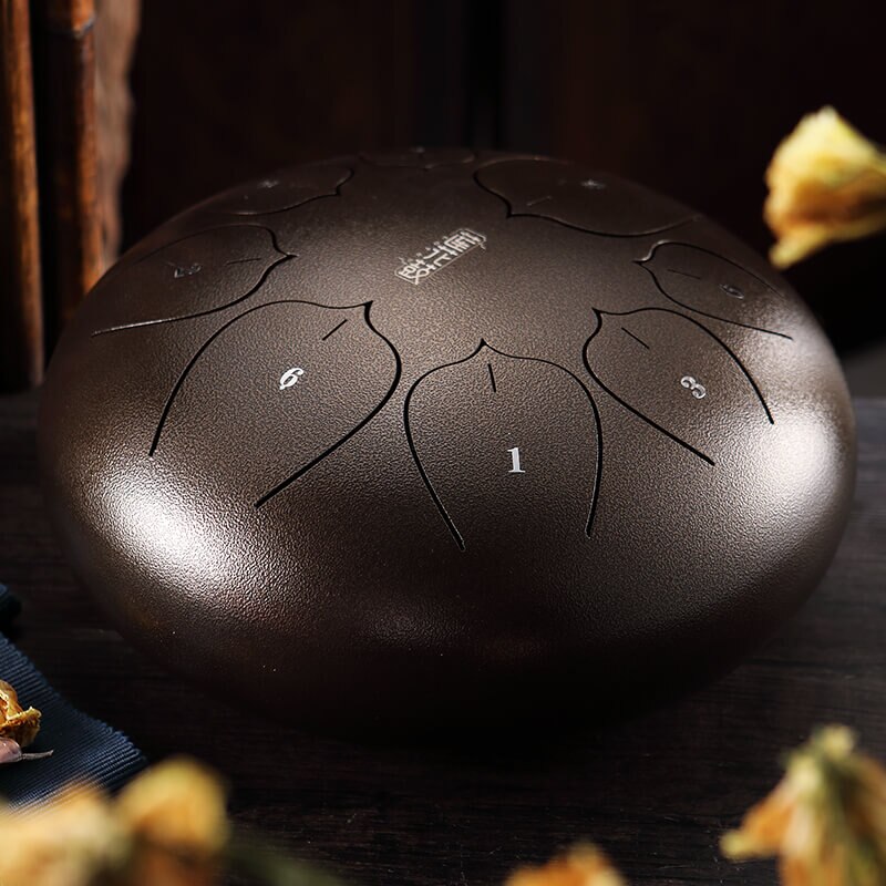 Hluru TL08-08 drum F tone Lavender mini hanpan pentatonic musical instrument steel tongue drum tank drum percussion instrument: Chestnut