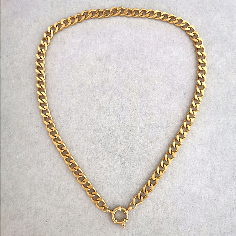 Collar con cierre de ancla para hombre y mujer, gargantilla de acero inoxidable con eslabones geométricos, cadena Cuba básica DIY, de hebilla de Color dorado y plateado