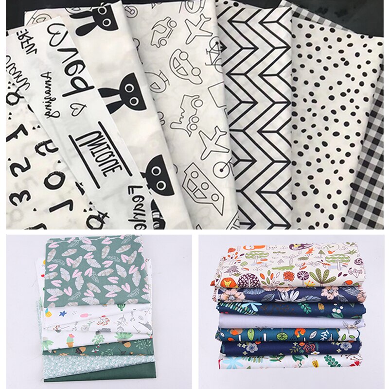 7 Pieces/Set Nordic Style Cotton Print Sewing Supplies Patchwork Cloth Multi Purpose for Household DIY Handmade Flower Pattern
