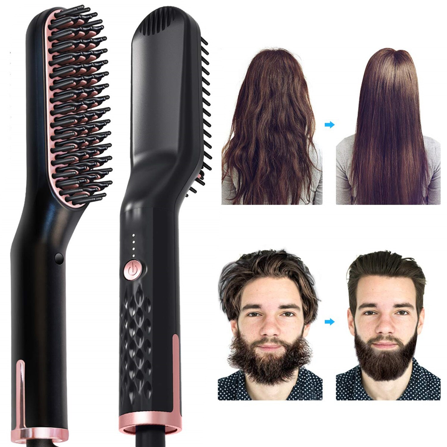 2 en 1 barbe et défriser les cheveux défrisant pour hommes et femmes rapide à chauffer les outils de coiffure