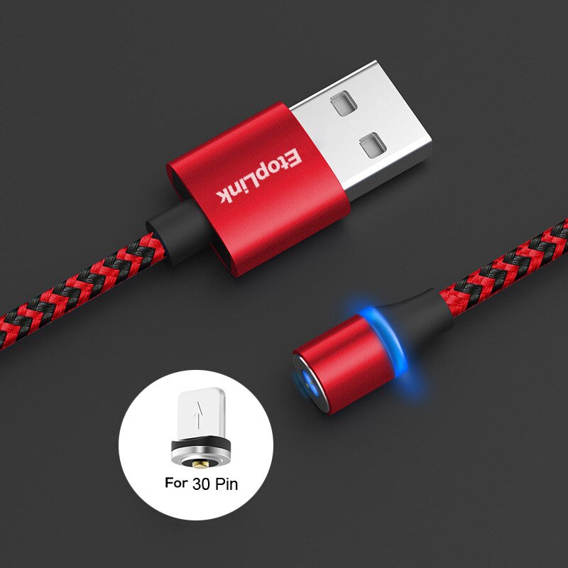 EtopLink Type C Micro USB Magnetic Charging USB Cable USB-C 360 degree Round Magnet Nylon Braided LED Charger Cables 1M Blue Red: Red 30PINS