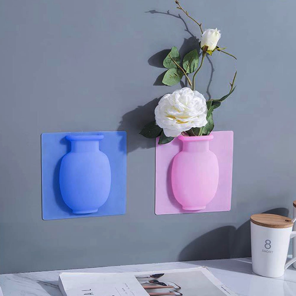 Nyhed silikone klæbrig væg magiske planter vaser beholder dekorationer efterlader kropstilbehør håndlavede potter blød flaske blomster