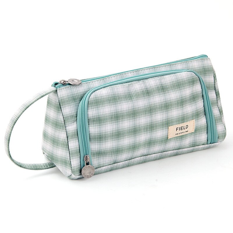 Angoo [Pure] Kleur Etui, Multi Slot Pen Zak, grote Opslag Pouch Organizer Voor Briefpapier Cosmetische Reizen Portemonnee A6443: Garden Green Field