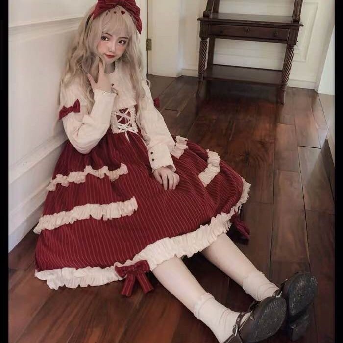 Vestido lolita para mujer, con encaje de muñeca ángel, manga larga, para uso diario, de algodón, estilo princesa, gótico, loli, disfraz de sirvienta.