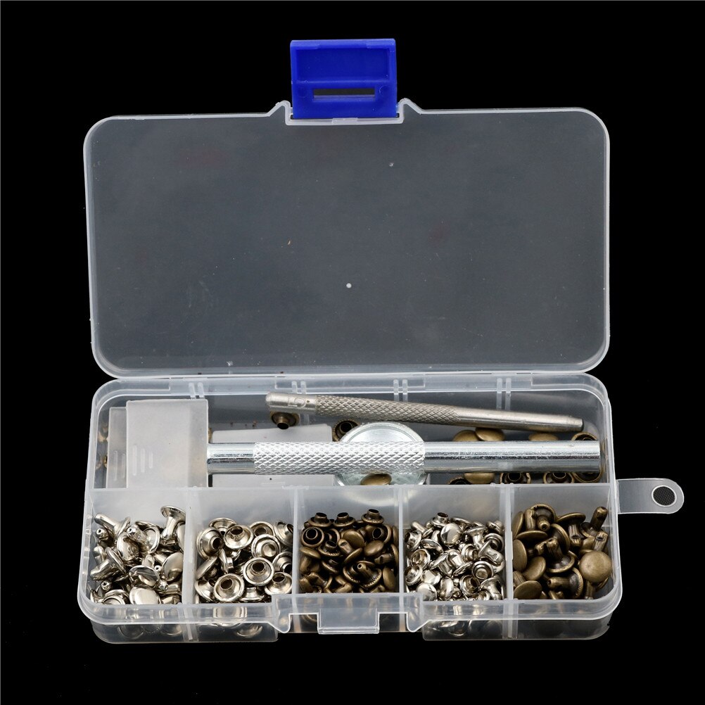 120 Set Metal Single Silver Bronze Rivets with Fixing Tool Kit Leather Repairing Rivets Tubular For Belts