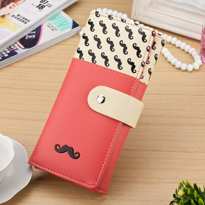 Cartera con broche de cuero PU, cartera con patrón de lindos bigotes, cartera para Mujer, monedero, tarjetero, cartera para Mujer: red